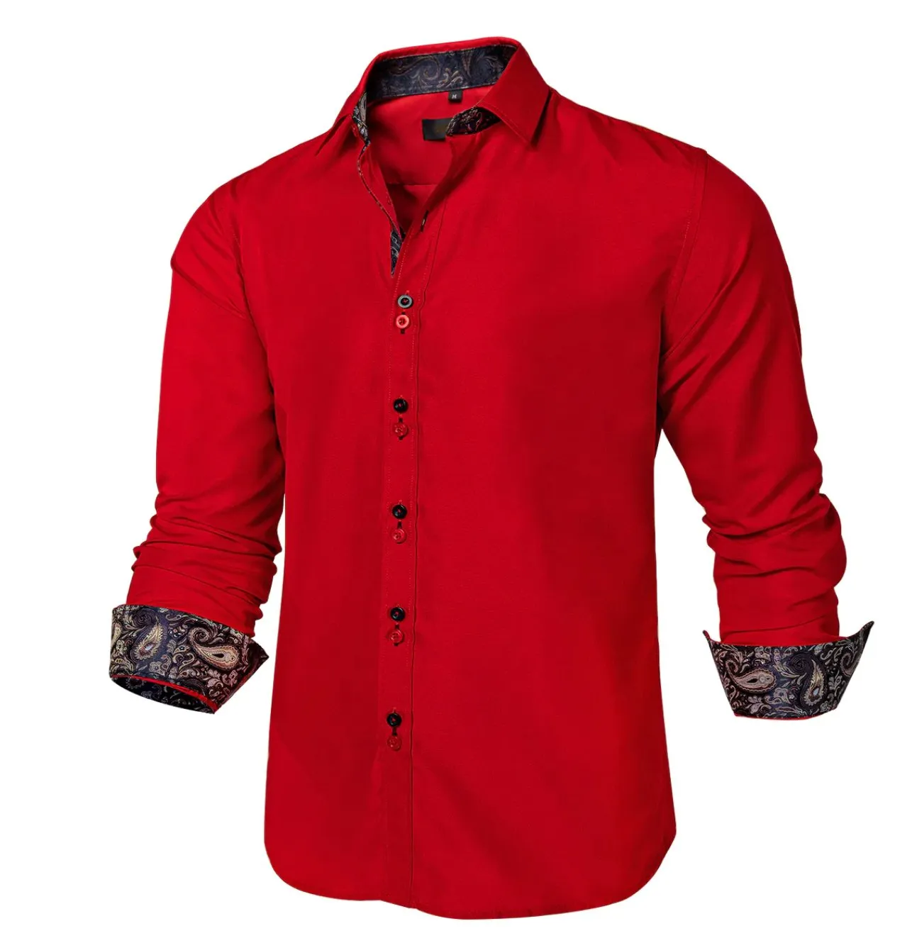 Red Mens's Shirt with contrast colored buttons unique cuffs design -CY-2201