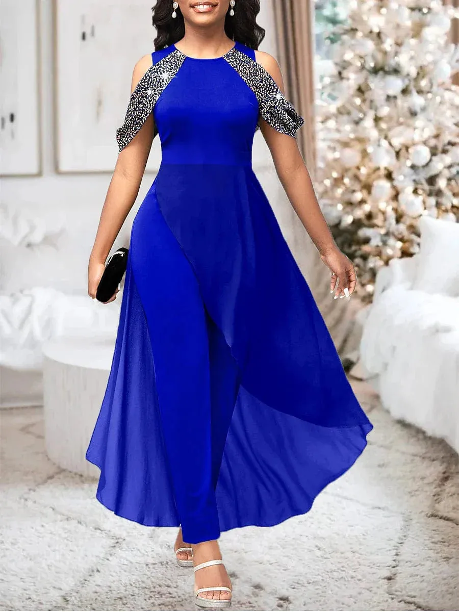 Royal Blue Sparkly Sequin Jumpsuit for Elegant Occasions