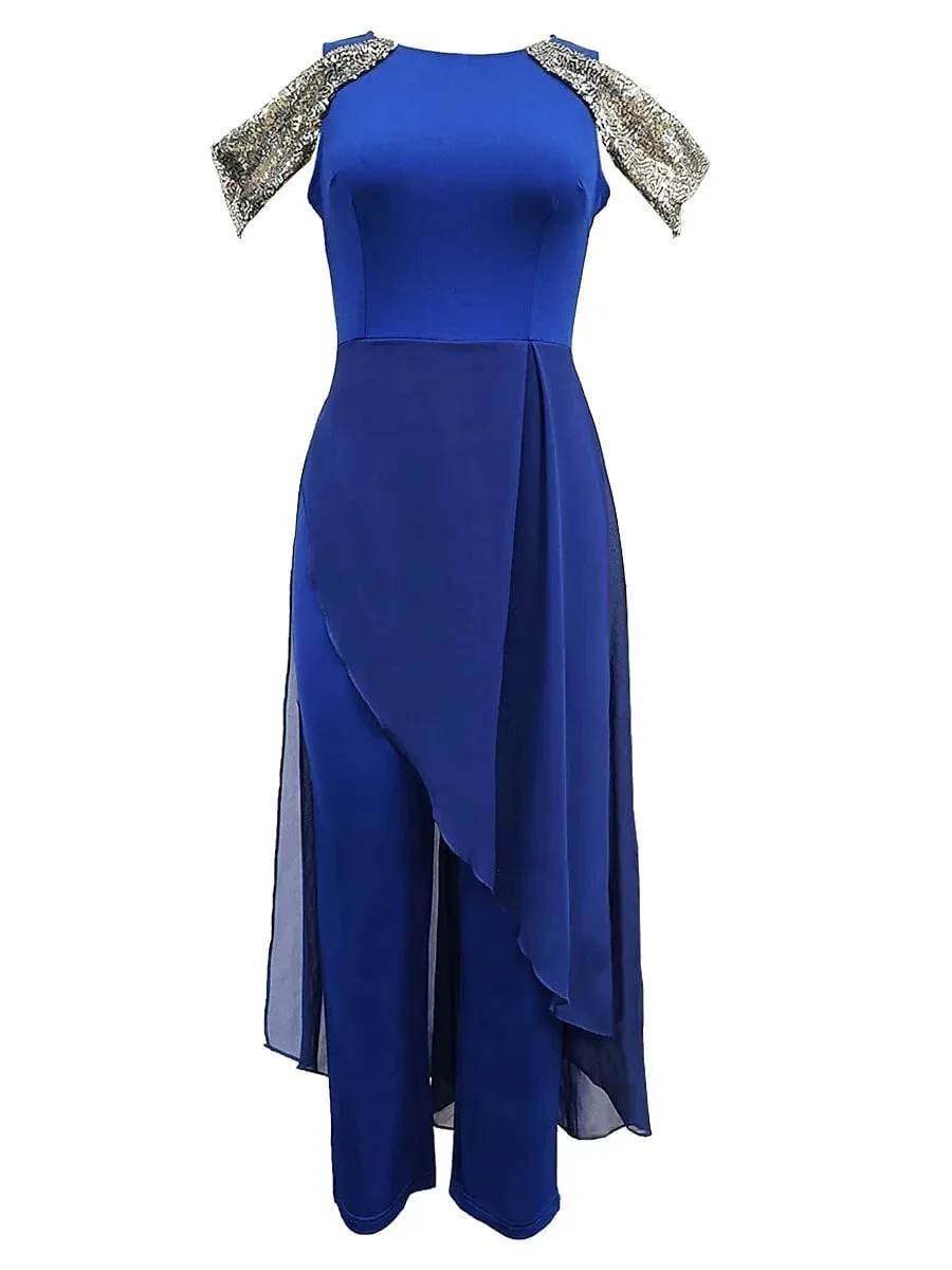 Royal Blue Sparkly Sequin Jumpsuit for Elegant Occasions