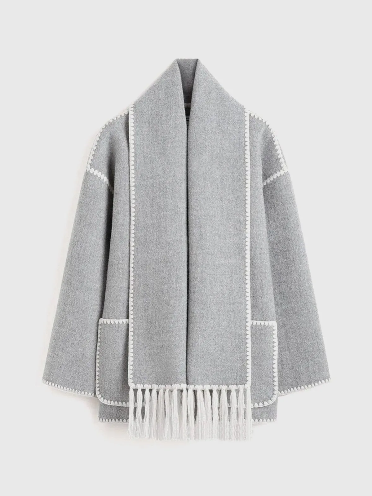 Scarf-Neckline Felt Woolen Coat