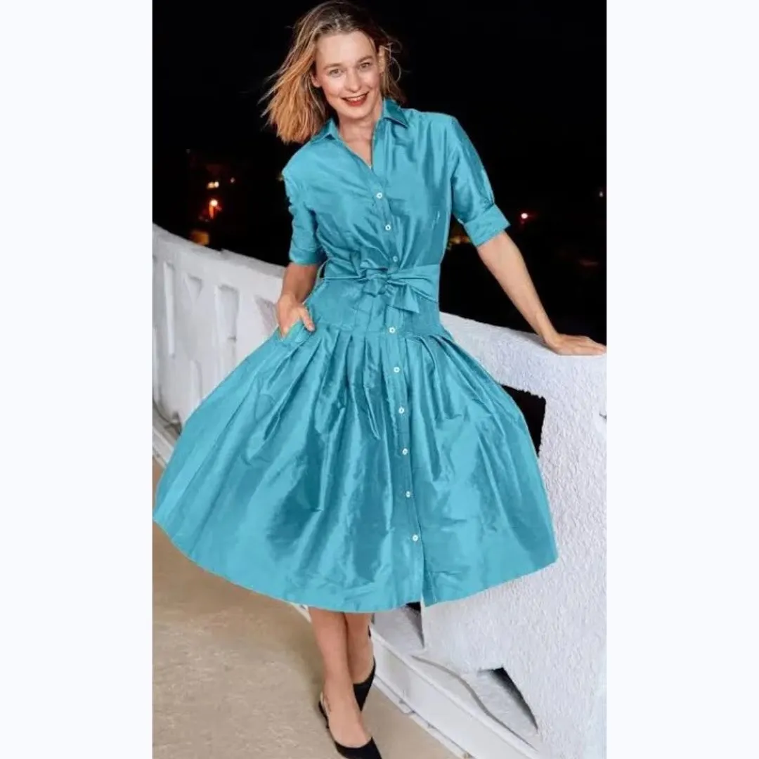 Silk Dupioni Belted Dress