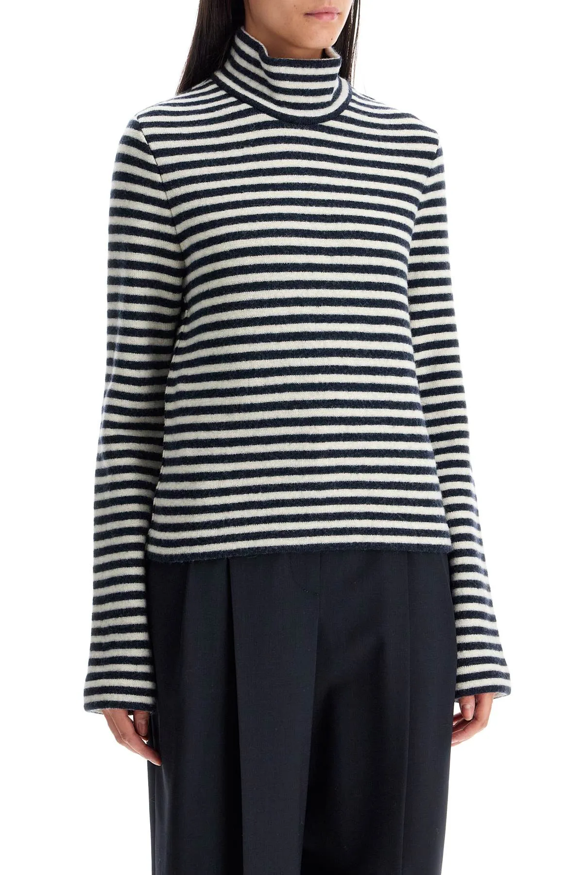 STRIPED BOILED WOOL KNIT PULLOVER SWEATER