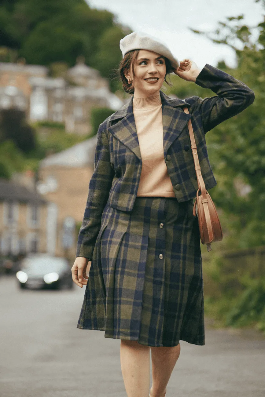 Timeless London Sage Green Check Woollen Cropped Jacket