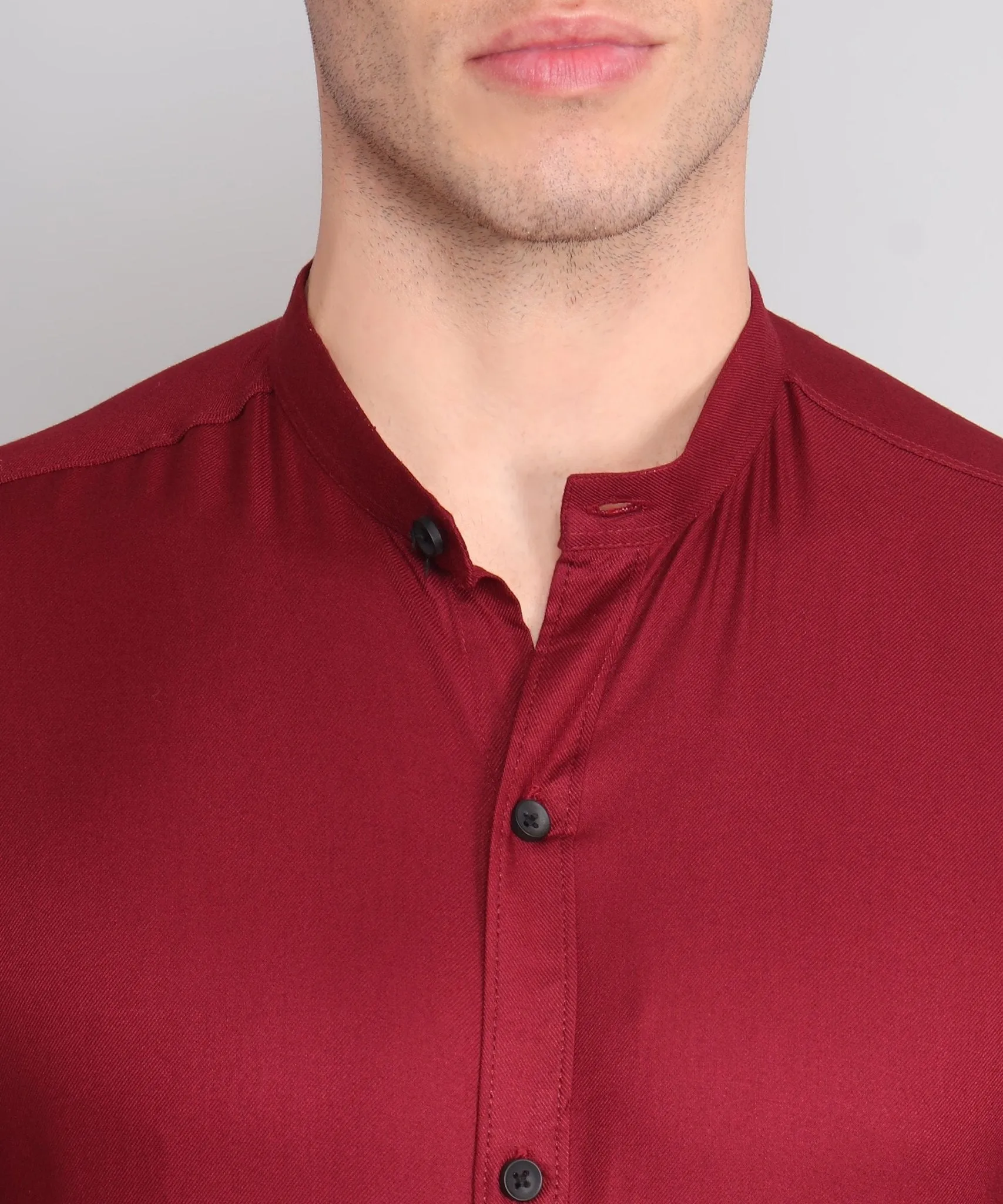 TryBuy Premium Luxurious Full Sleeves Mandarin Collar Maroon Cotton Button-Up Shirt For Men