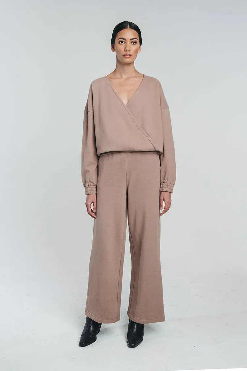 TUNDRA woolen wide college pants in taupe