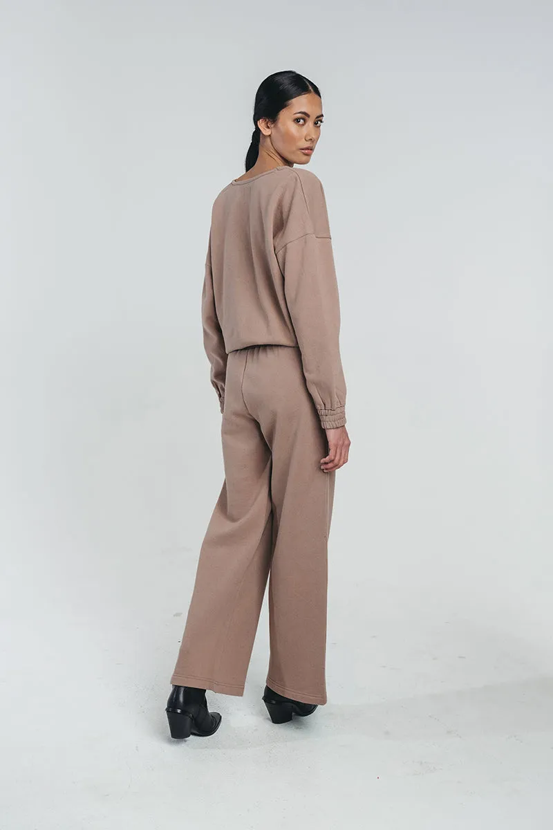 TUNDRA woolen wide college pants in taupe