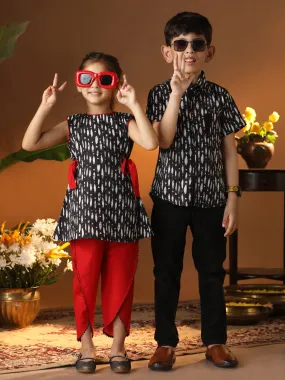 VASTRAMAY Black BHAI BEHEN Siblings Matching Set