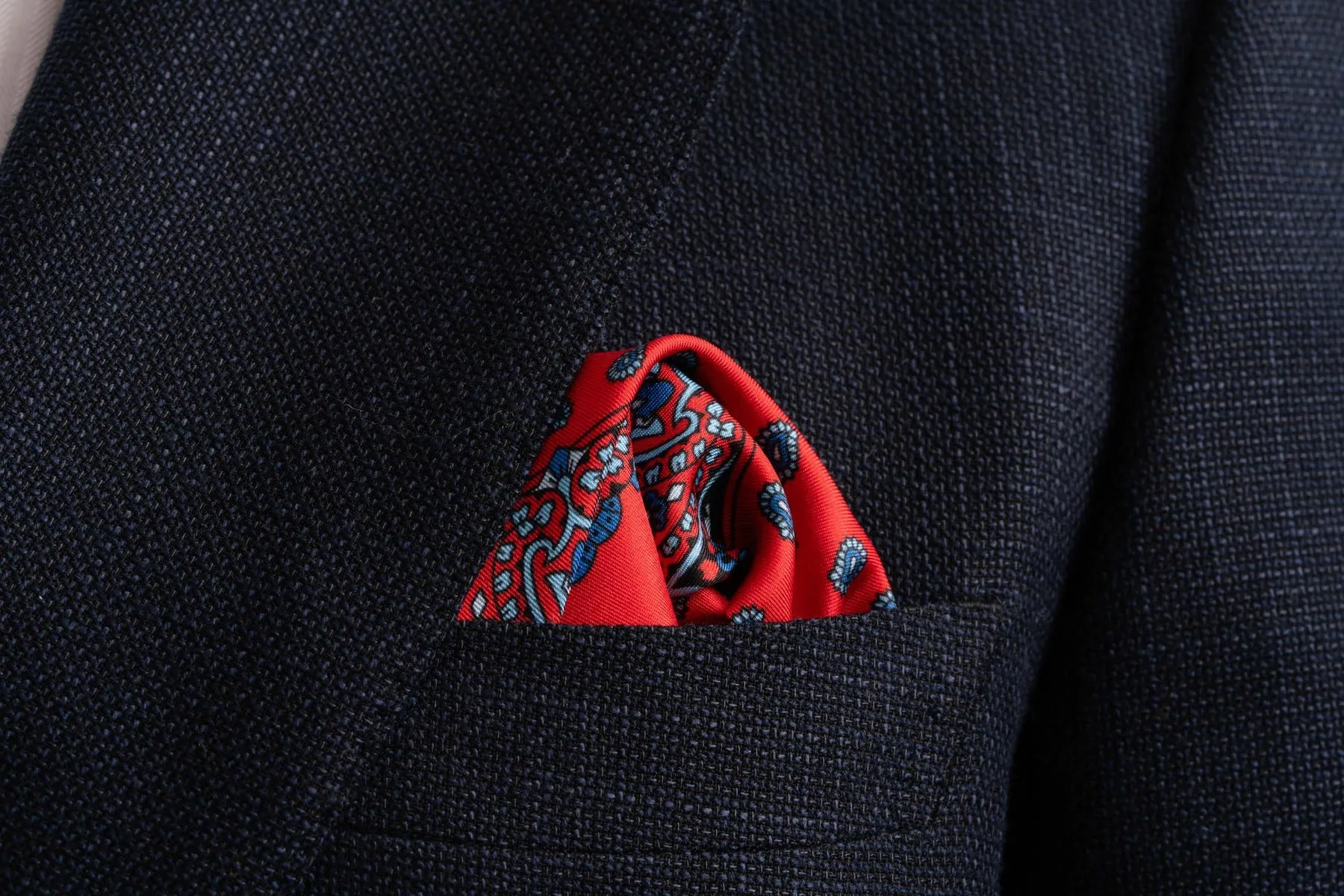 Vibrant Orange Red Paisley Silk Pocket Square