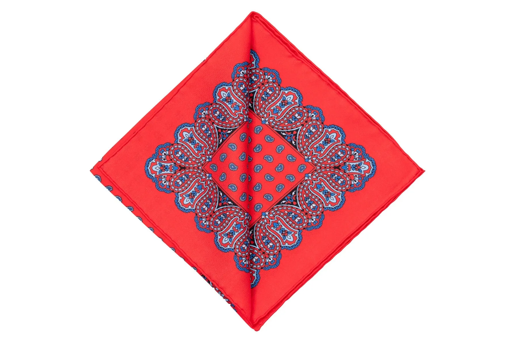 Vibrant Orange Red Paisley Silk Pocket Square