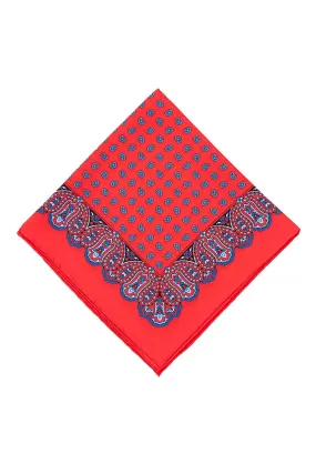 Vibrant Orange Red Paisley Silk Pocket Square