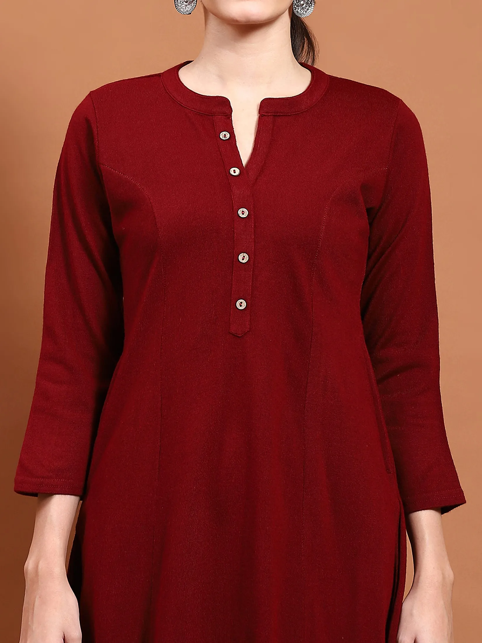 Winter Women Maroon Solid Kurta