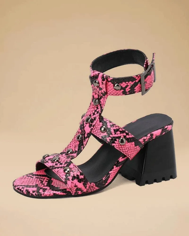 Women's Elegant Rivet Adjusting Buckle Block Heel Sandals