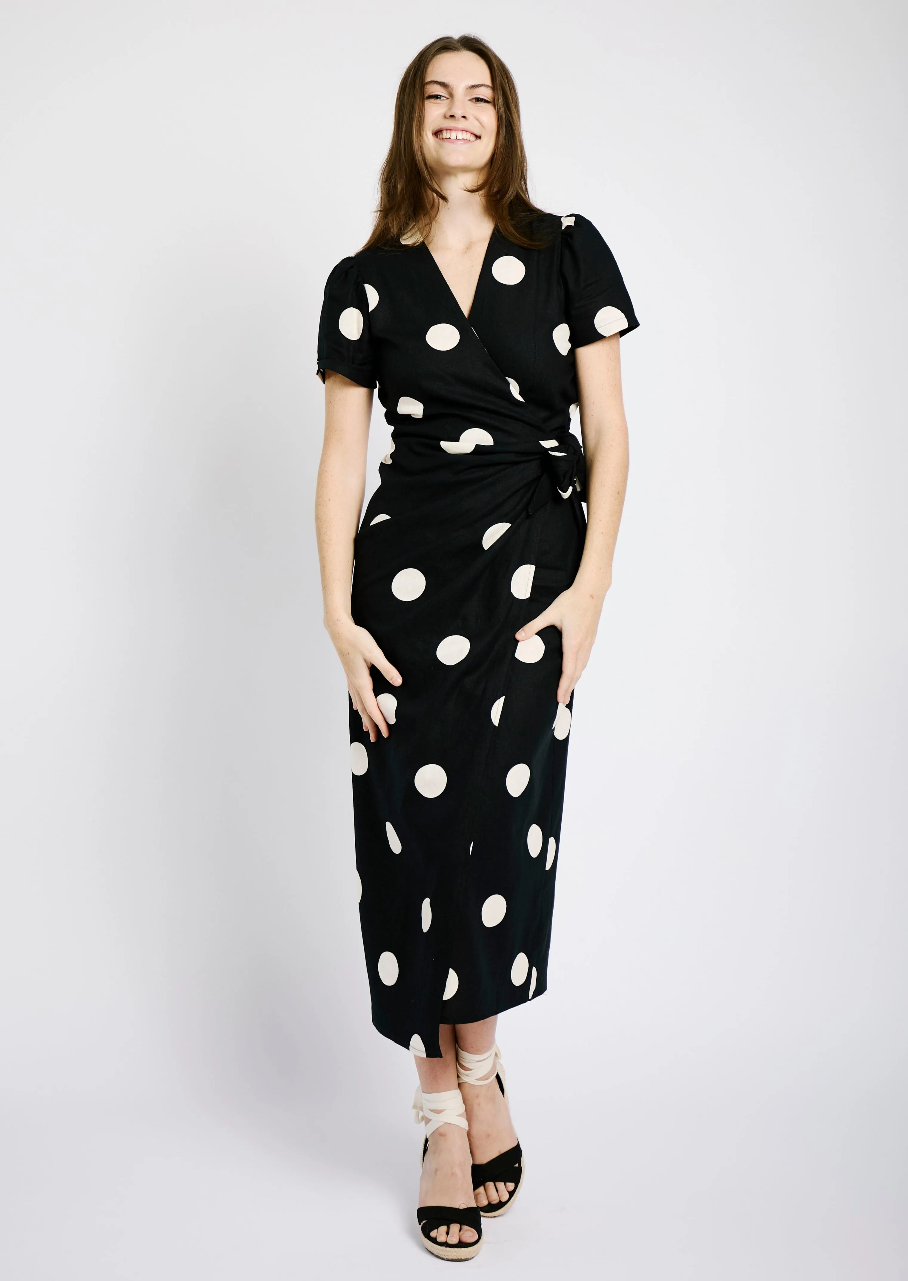 Wrap Dress in Black and Cream Spot